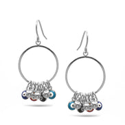 RHODIUM MULTI COLOR EVIL EYE EARRINGS SET # HNE90722RDMT(LE23)
