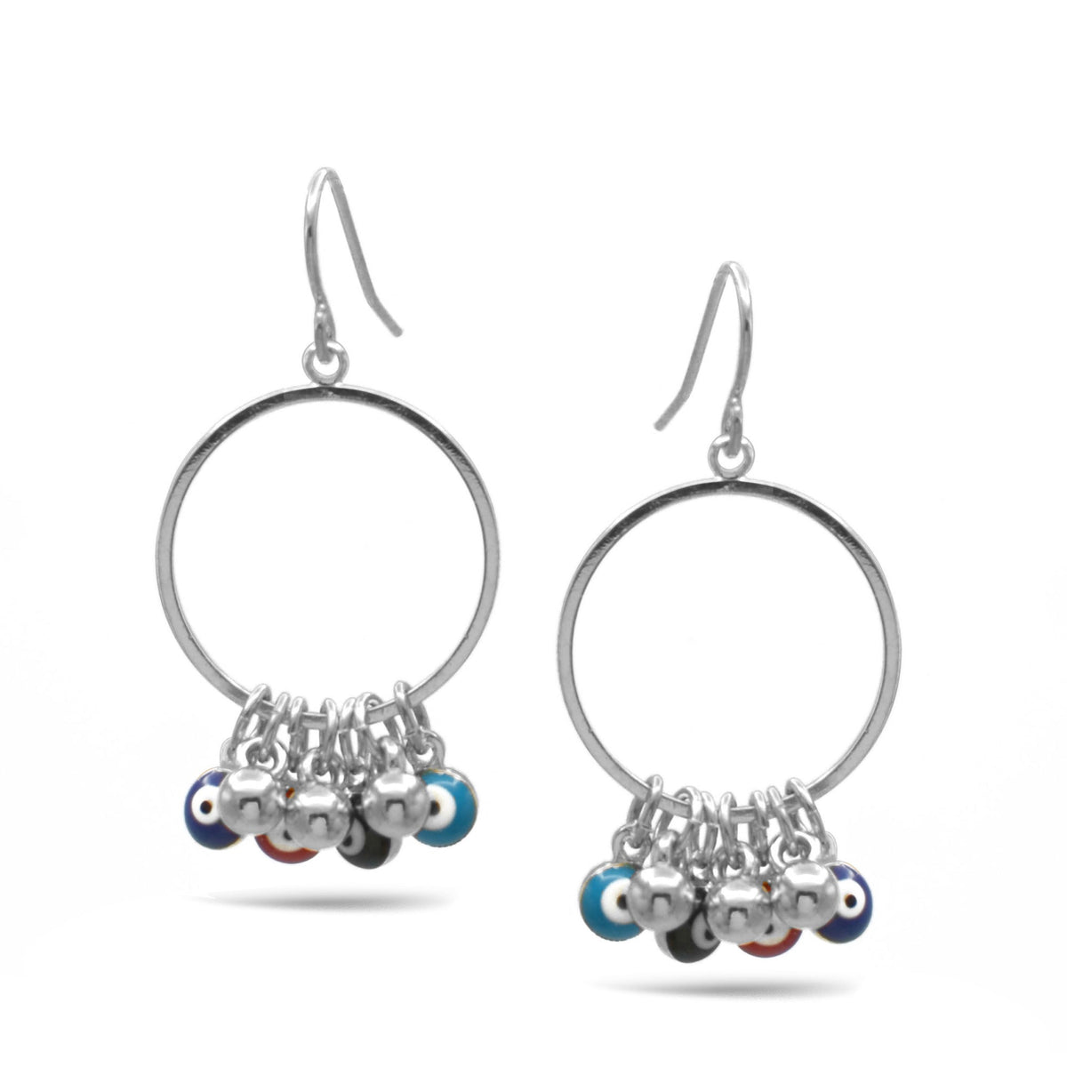 RHODIUM MULTI COLOR EVIL EYE EARRINGS SET # HNE90722RDMT(LE23)
