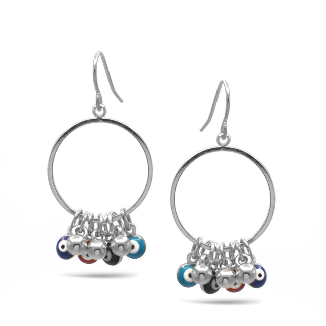 RHODIUM MULTI COLOR EVIL EYE EARRINGS SET # HNE90722RDMT(LE23)
