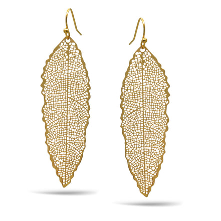 GOLD THIN LEAF DROP EARRINGS# HNE90713GD(GF10)