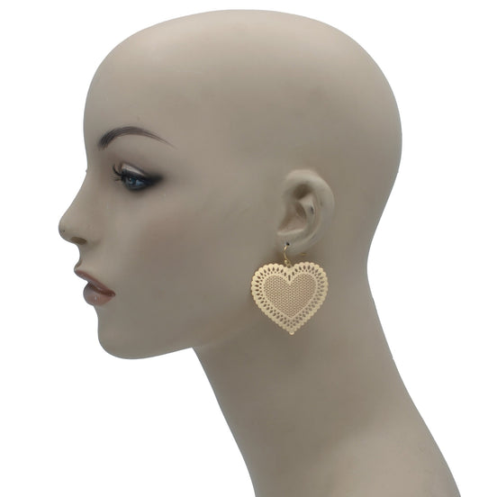 GOLD HEART DROP EARRINGS #HNE90698GD (GC7)