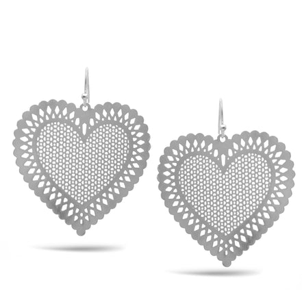 RHODIUM HEART DROP EARRINGS #HNE90698RD (GC7)