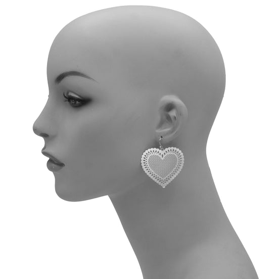 RHODIUM HEART DROP EARRINGS #HNE90698RD (GC7)