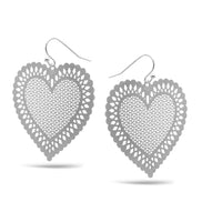 RHODIUM HEART DROP EARRINGS #HNE90698RD (GC7)