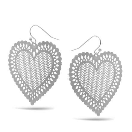 RHODIUM HEART DROP EARRINGS #HNE90698RD (GC7)