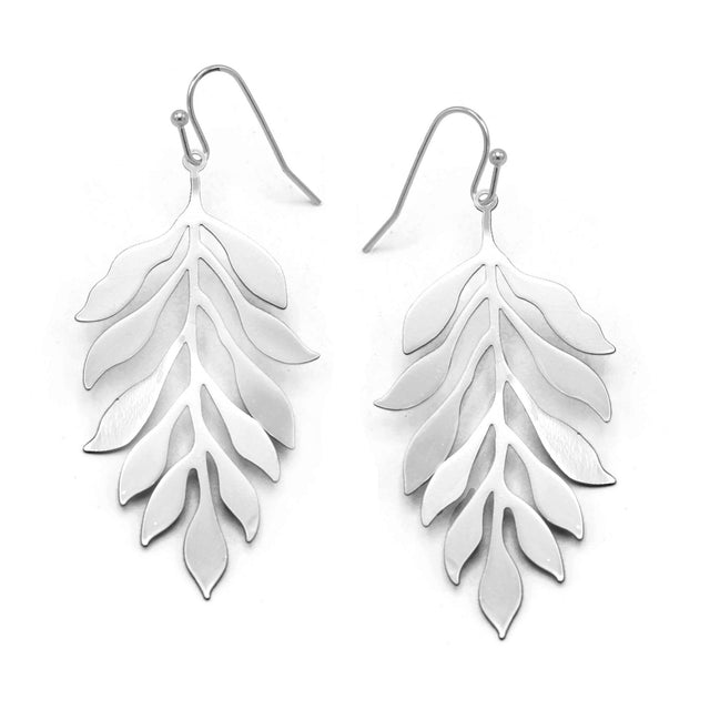 RHODIUM LEAF DROP EARRING #HNE90705RD(GC17)