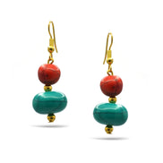 TURQUOISE & CORAL RESIN BEADS DROP EARRINGS #FWNK-2109-72-ER