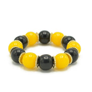 BLACK & AMBER BEADS MEMORY WIRE STRETCH BRACELET #FWNK-2109-73-BRC