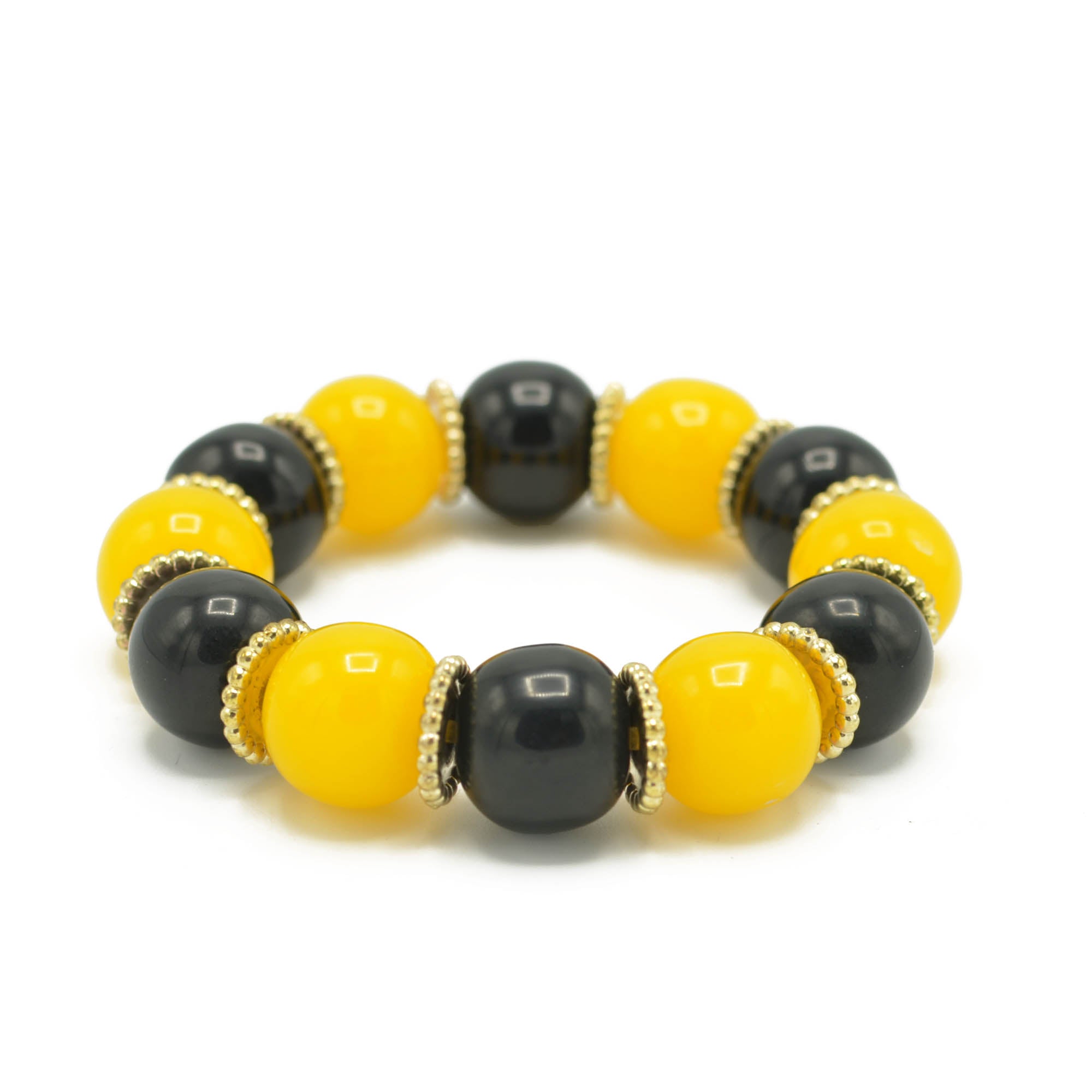 BLACK & AMBER BEADS MEMORY WIRE STRETCH BRACELET #FWNK-2109-73-BRC