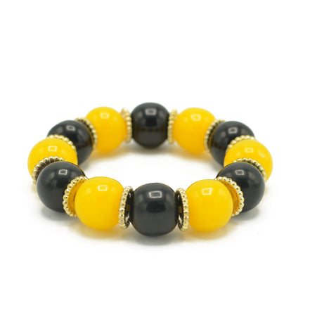 BLACK & AMBER BEADS MEMORY WIRE STRETCH BRACELET #FWNK-2109-73-BRC