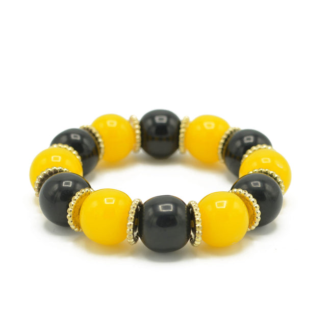 BLACK & AMBER BEADS MEMORY WIRE STRETCH BRACELET #FWNK-2109-73-BRC