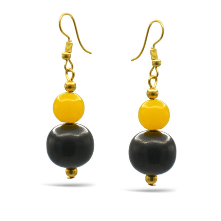BLACK & AMBER  RESIN BEADS DROP EARRING  #FWNK-2109-73-ER