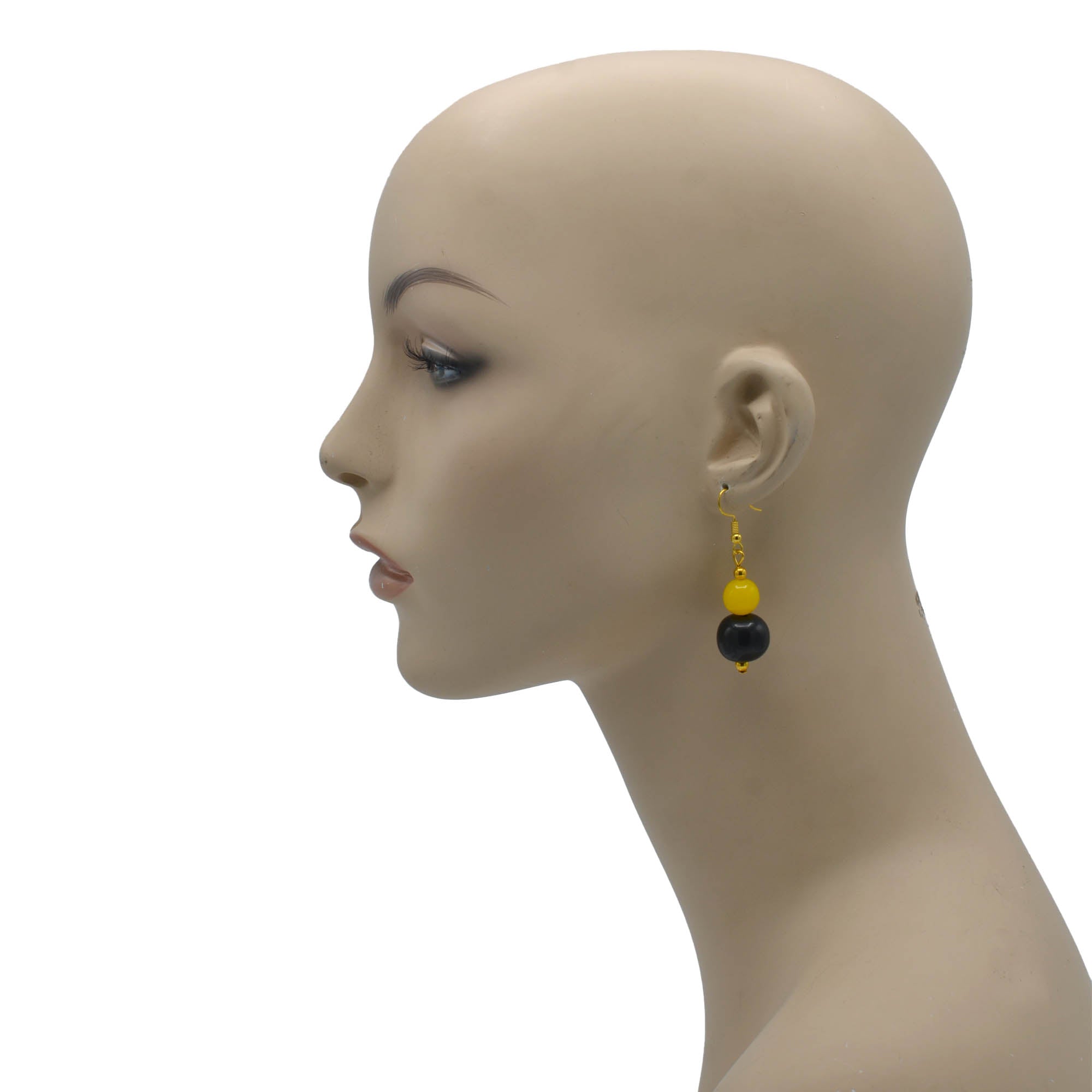 BLACK & AMBER  RESIN BEADS DROP EARRING  #FWNK-2109-73-ER