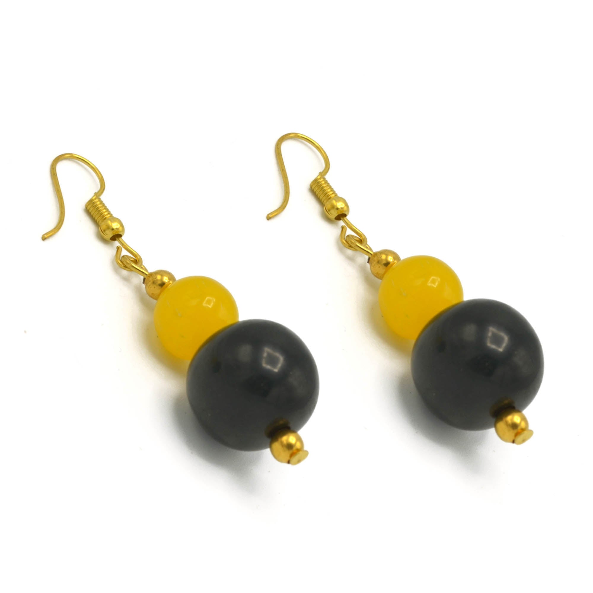 BLACK & AMBER  RESIN BEADS DROP EARRING  #FWNK-2109-73-ER
