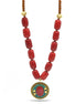 CORAL &BROWN  BEADS WITH ROUND GOLD TURQUOISE AND CORAL PENDANT NECKLACE #FWNK-2201-04