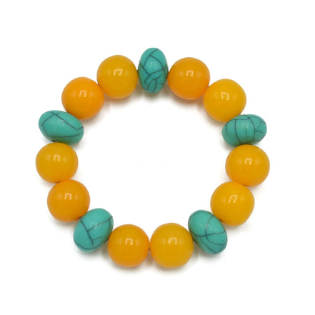 Turquoise & Amber Beads Memory Wire Stretch Bracelet #FWNK-2201-06-BRC