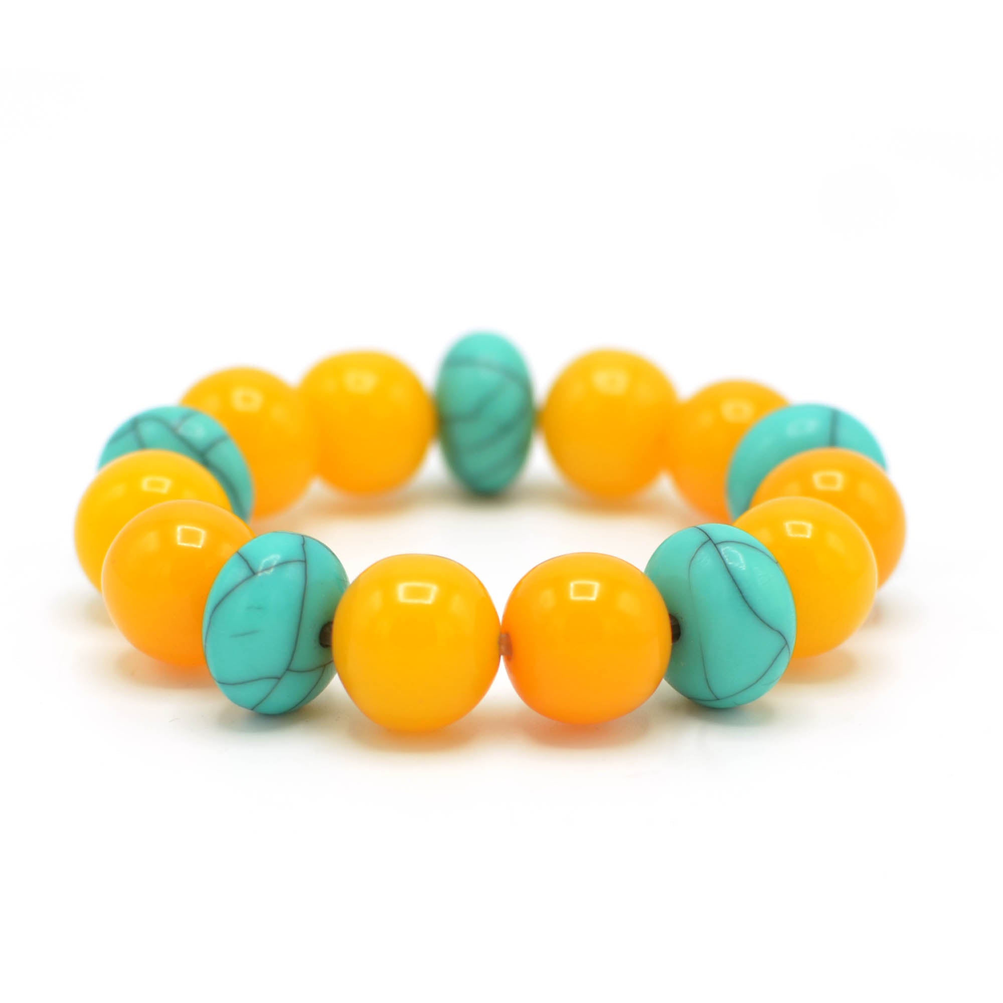 Turquoise & Amber Beads Memory Wire Stretch Bracelet #FWNK-2201-06-BRC