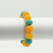 Turquoise & Amber Beads Memory Wire Stretch Bracelet #FWNK-2201-06-BRC