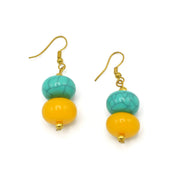 TURQUOISE & AMBER RESIN BEADS DROPEARRINGS # FWNK-2201-06-ER