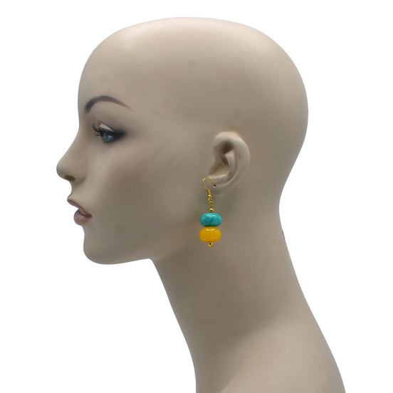 TURQUOISE & AMBER RESIN BEADS DROPEARRINGS # FWNK-2201-06-ER