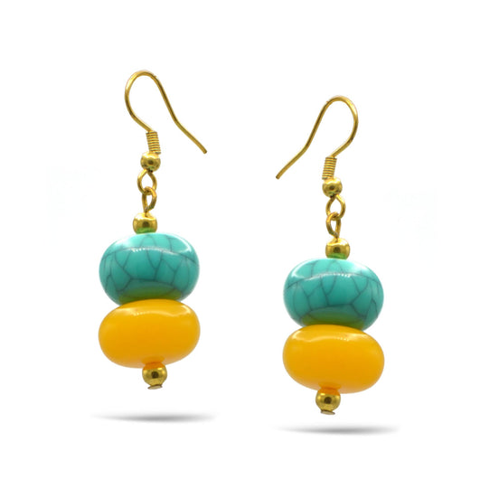TURQUOISE & AMBER RESIN BEADS DROPEARRINGS # FWNK-2201-06-ER
