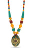 MULTI-COLOR BEAD GOLD OVAL PENDANT NECKLACE #FWNK-2201-07