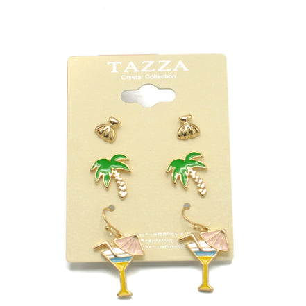 GOLD 3 PAIR BEACH EARRINGS #HNE90717(ND17)