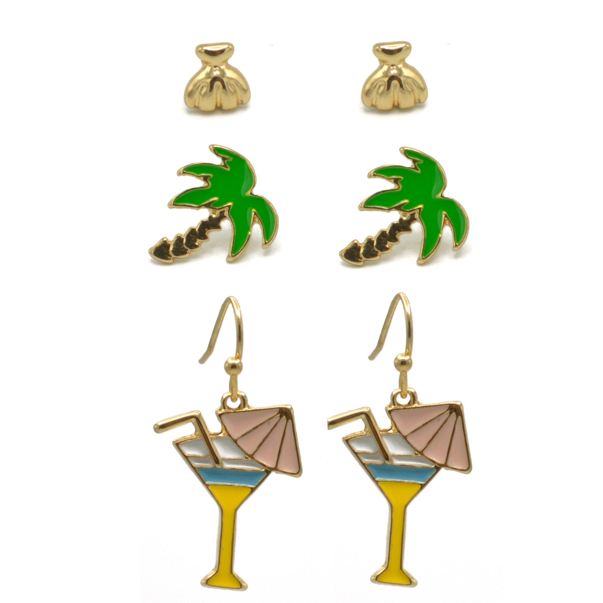 GOLD 3 PAIR BEACH EARRINGS #HNE90717(ND17)