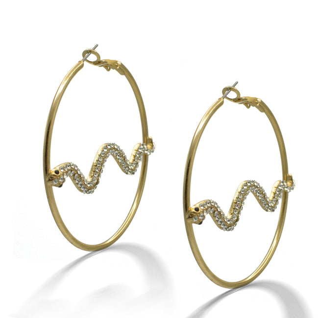 GOLD CRYSTAL RHINESTONES SNAKE HOOP EARRINGS #HNE90708.