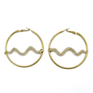 GOLD CRYSTAL RHINESTONES SNAKE HOOP EARRINGS #HNE90708.