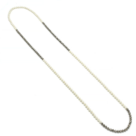 CREAM PEARL AND HEMATITE BEADS 60"INCHES LONG NECKLACE#HNN90733(MF5-6)