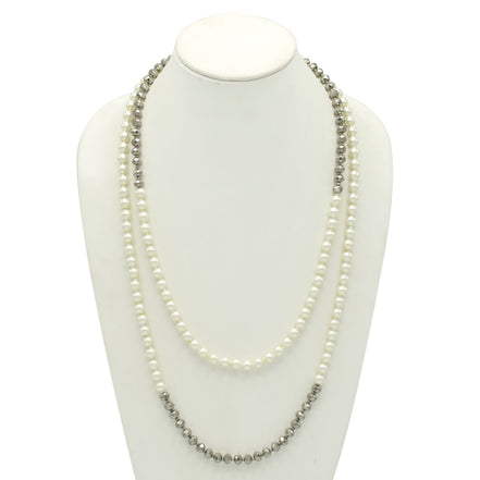 CREAM PEARL AND HEMATITE BEADS 60"INCHES LONG NECKLACE#HNN90733(MF5-6)
