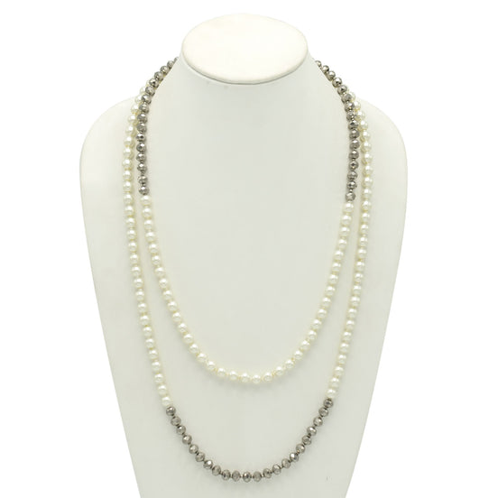 CREAM PEARL AND HEMATITE BEADS 60"INCHES LONG NECKLACE#HNN90733(MF5-6)