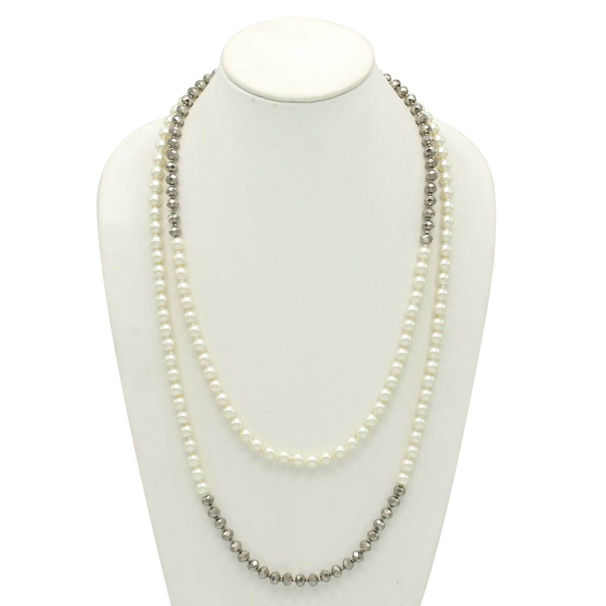 CREAM PEARL AND HEMATITE BEADS 60