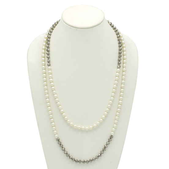 CREAM PEARL AND HEMATITE BEADS 60"INCHES LONG NECKLACE#HNN90733(MF5-6)