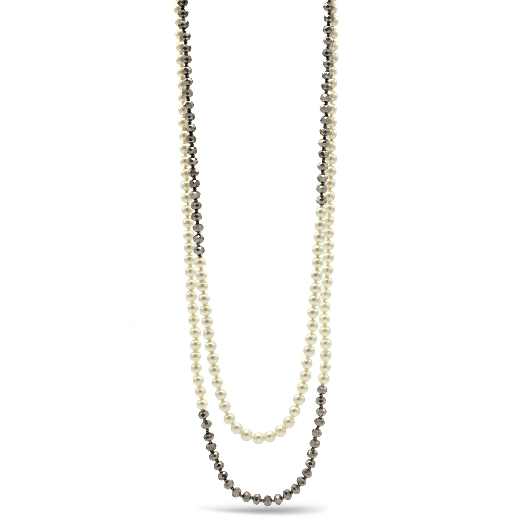 CREAM PEARL AND HEMATITE BEADS 60