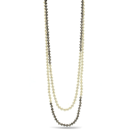 CREAM PEARL AND HEMATITE BEADS 60"INCHES LONG NECKLACE#HNN90733(MF5-6)