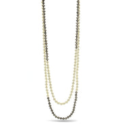 CREAM PEARL AND HEMATITE BEADS 60