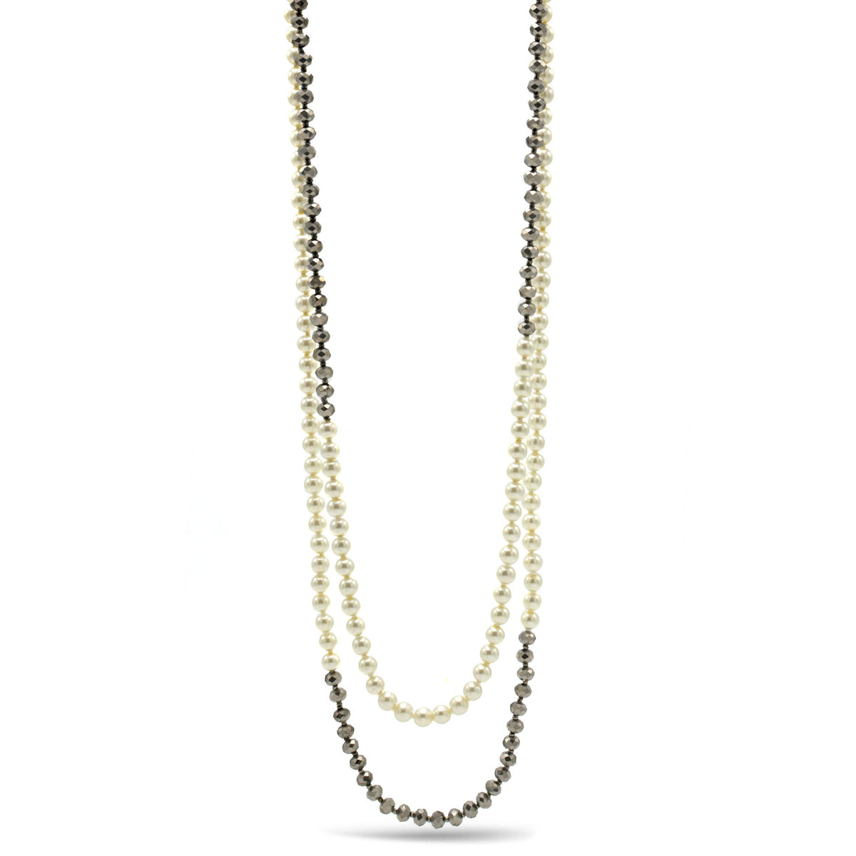 CREAM PEARL AND HEMATITE BEADS 60