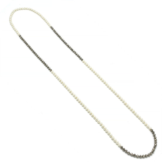 CREAM PEARL AND HEMATITE BEADS 60"INCHES LONG NECKLACE#HNN90733(MF5-6)