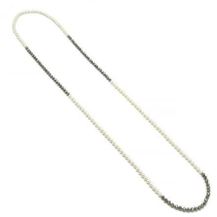 CREAM PEARL AND HEMATITE BEADS 60"INCHES LONG NECKLACE#HNN90733(MF5-6)