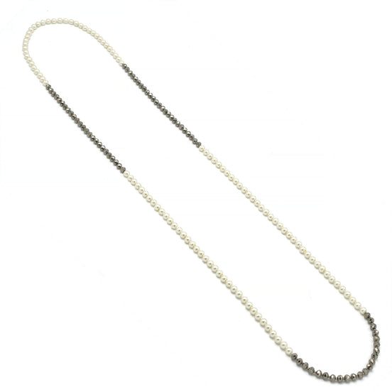 CREAM PEARL AND HEMATITE BEADS 60"INCHES LONG NECKLACE#HNN90733(MF5-6)