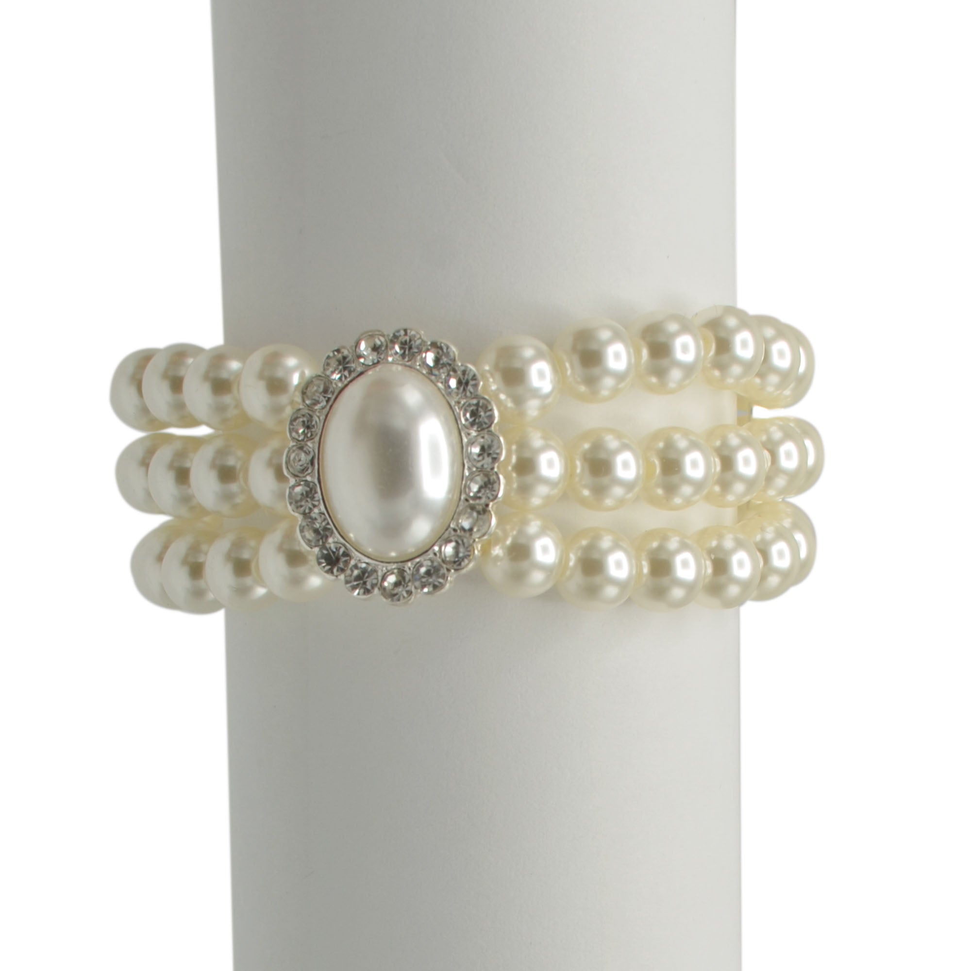 SILVER CRAM PEARL AND CRYSTAL STRETCH BRACELET #SQ4700