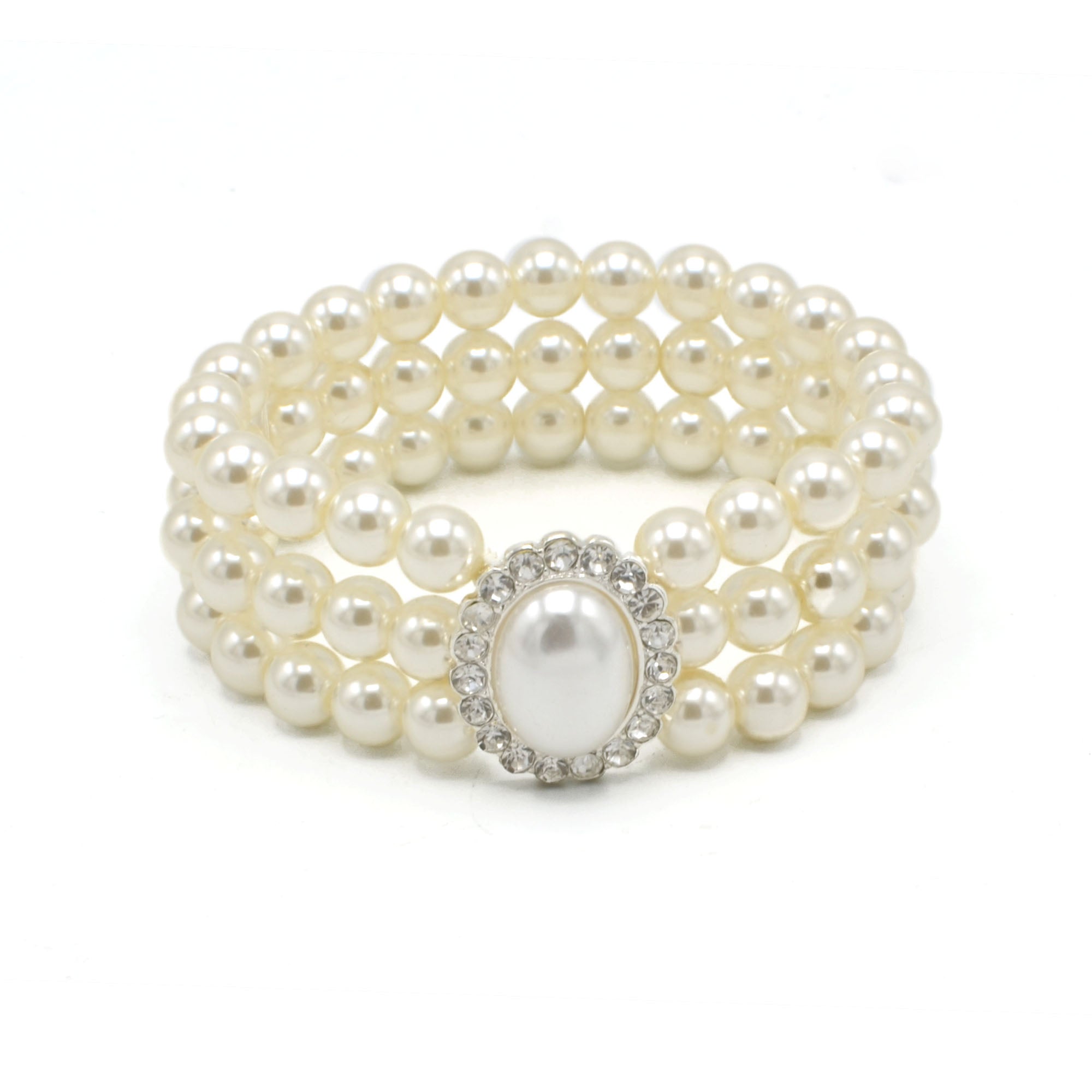 SILVER CRAM PEARL AND CRYSTAL STRETCH BRACELET #SQ4700