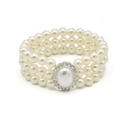 SILVER CRAM PEARL AND CRYSTAL STRETCH BRACELET #SQ4700