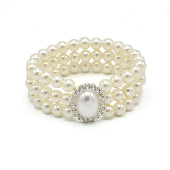 SILVER CRAM PEARL AND CRYSTAL STRETCH BRACELET #SQ4700