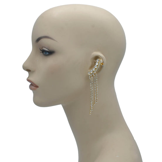 GOLD CRYSTAL LONG TASSEL EARRINGS #27129CR-G (LA22)