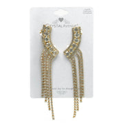 GOLD CRYSTAL LONG TASSEL EARRINGS #27129CR-G (LA22)