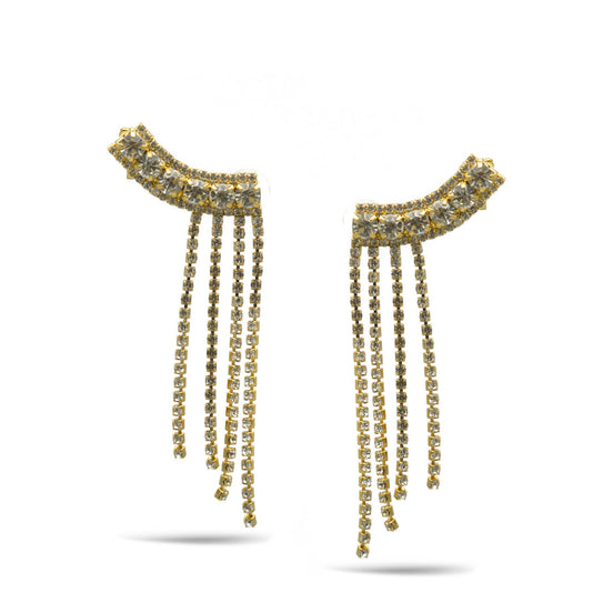 GOLD CRYSTAL LONG TASSEL EARRINGS #27129CR-G (LA22)