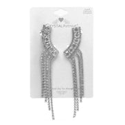 SILVER CRYSTAL LONG TASSEL EARRINGS #27129CR-S (LD24)